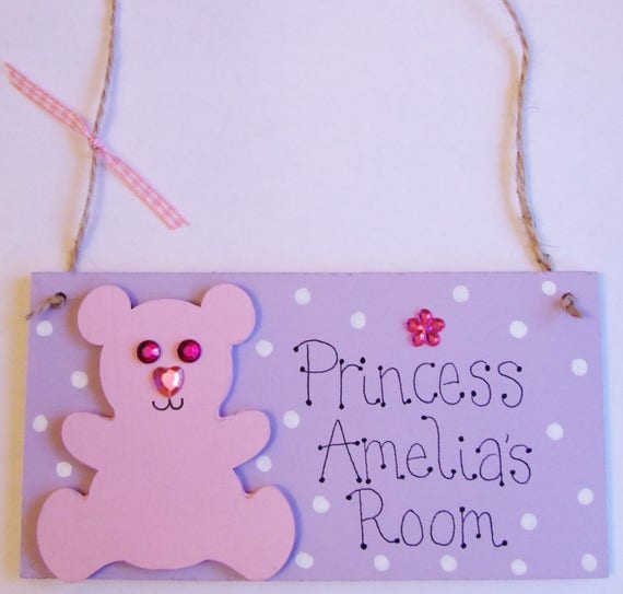 Personalised Handmade Teddy Bear Baby Boys Name Plaque Bedroom Door Sign