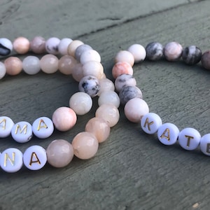 Personalized Name Bracelet with natural stone beads-custom name bracelet for moms-child name bracelet-mom bracelet-grandma bracelet-mothers image 1