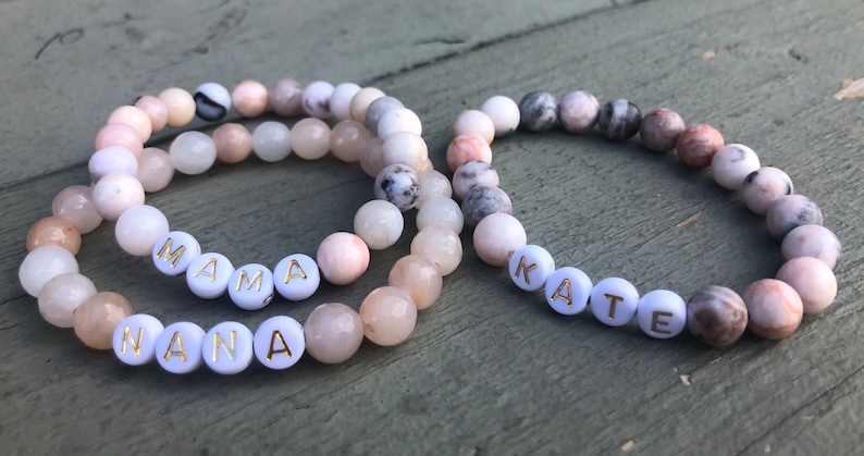 Personalized Name Bracelet with natural stone beads-custom name bracelet for moms-child name bracelet-mom bracelet-grandma bracelet-mothers image 1