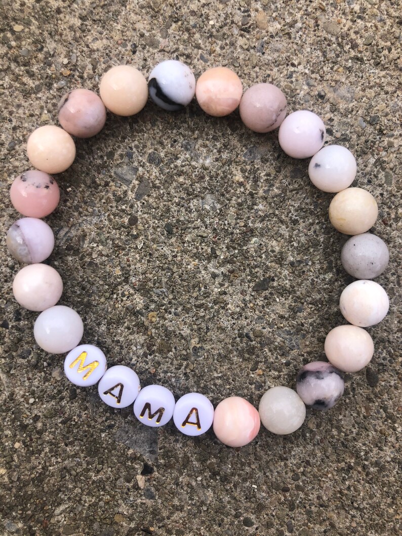 Personalized Name Bracelet with natural stone beads-custom name bracelet for moms-child name bracelet-mom bracelet-grandma bracelet-mothers image 2