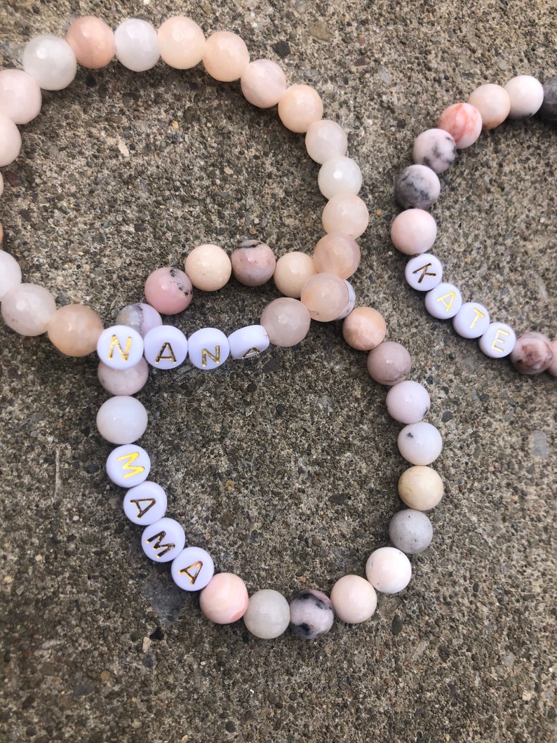 Personalized Name Bracelet with natural stone beads-custom name bracelet for moms-child name bracelet-mom bracelet-grandma bracelet-mothers image 7