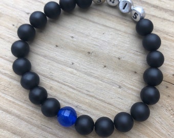 Thin Blue Line-Police Family Bracelet-law enforcement support bracelet-police officer bracelet with personalized badge number-police wife