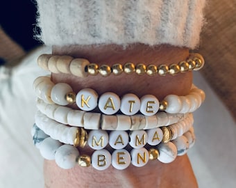 Custom Name Bracelet -personalized beaded bracelet-custom name stack-mama bracelet-boho bracelet stack-wood bracelet-personalized stack