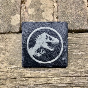 Jurassic Park Movie Laser Engraved Slate Drinks Coaster | T- Rex Logo | Life Finds A Way