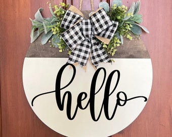 Hello Welcome Door Hanger Front Door Hello Welcome Sign, Door Hanger Sign, Door Hanger Wood Door Decor, LARGE 18", Year Round Door Hanger,