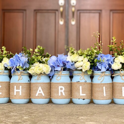Baby Shower Mason Jar Centerpieces Mason Jar Decor Baby Etsy