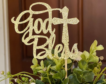 God Bless Centerpiece Toppers, Centerpiece Topper, Baptism Centerpieces for First Communion Decor, Baptism Decorations, Christening Decor