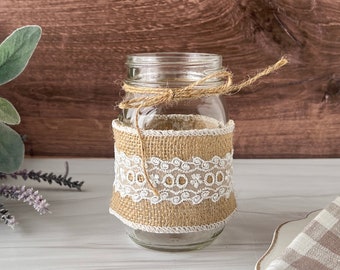 Wedding Centerpieces for Tables Bulk, Burlap Mason Jars Covers, Burlap and Lace Party, Wedding Centerpieces for Tables Elegant, Simple, Boho