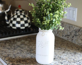 Half Gallon Mason Jar, Extra Large Mason Jar, White Mason Jar, Distressed Mason Jar, Painted Mason Jar, Mason Jar Vase, Wedding Centerpiece