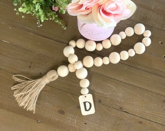 Personalized Wood Garland, Farmhouse Wood Bead Garland Custom, Country Home Decor, Wooden Beads, Wedding Gifts Personalized Farmhouse Decor