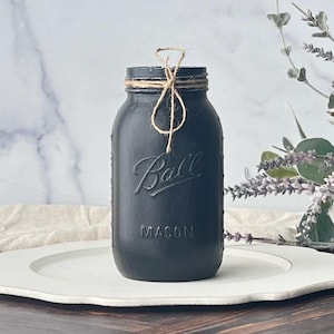 Rustic Black Mason Jar Centerpiece, Black Mason Jar Wedding Centerpiece, Gothic Wedding Centerpiece, Black Vase, Halloween Mason Jar Decor