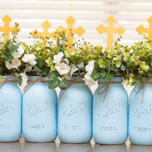 Baptism Centerpieces for Baptism Decor | First Communion Centerpieces for First Communion Decor | Set of 5, Choose Colors, Flowers Optional
