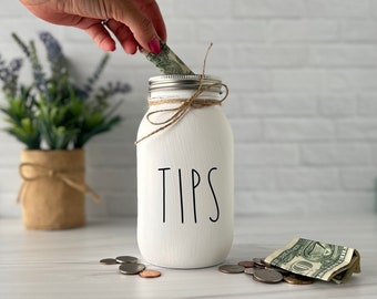 Mason Jar Tip Jar for Money Restaurant, TIPS Jars, Regular Mouth Mason Jar with Coin Slot, Tip Jar for Wedding, Tip Jar for Bars, for Nails