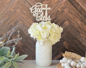 First Communion Centerpieces Boy 1st Communion Centerpieces for Tables, Hand Painted Mason Jars for Centerpieces Rustic Baptism Decorations