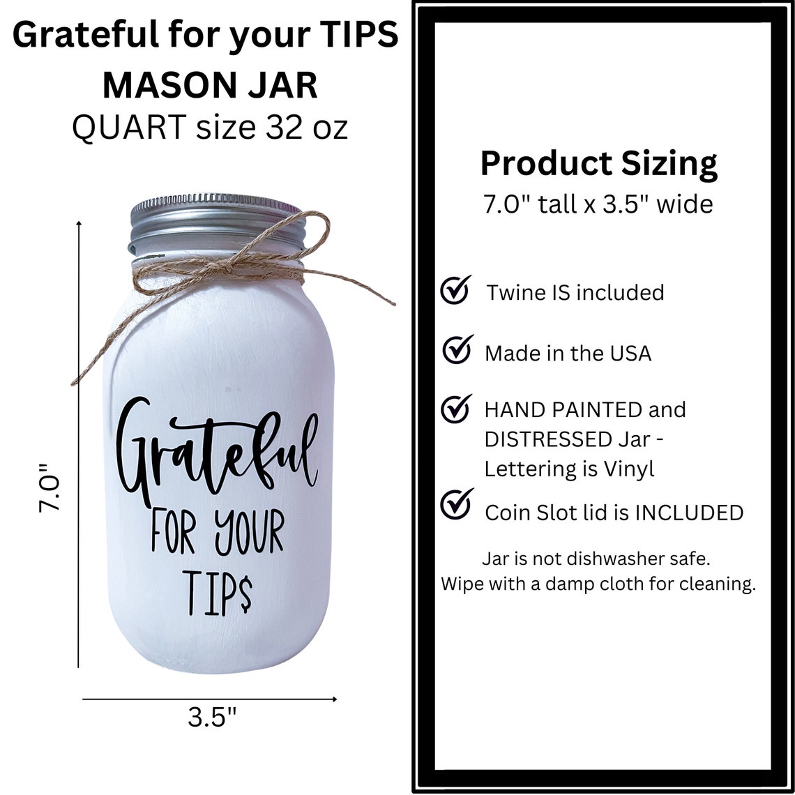Jar For Tips Mason Jar Tip Jar for Money Restaurant, TIPS Jars, Regular Mouth Mason ...