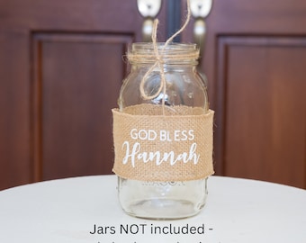 Rustic Baptism Decorations, Personalized Burlap Wrap and Twine, Jars NOT Included, Burlap Mason Jar Decor, Baptism Centerpieces for Table