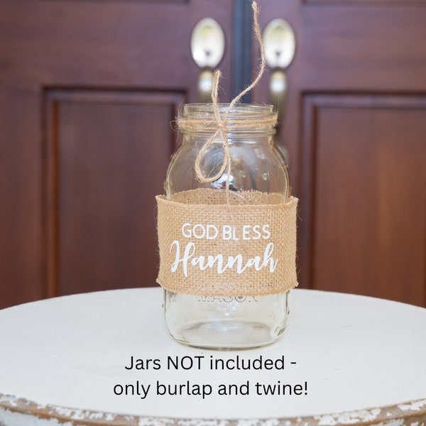 Rustic Baptism Decorations, Personalized Burlap Wrap and Twine, Jars NOT Included, Burlap Mason Jar Decor, Baptism Centerpieces for Table