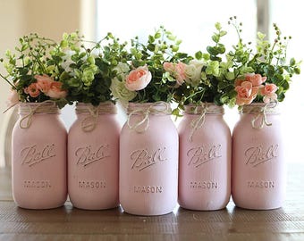 Girl Baby Shower Centerpieces for Tables – Mason Jar Centerpiece Set of 5, Rustic Baby Shower Table Decorations