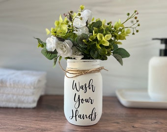 Wash Your Hands Mason Jar Decor for Bathroom, Farmhouse Mason Jar Bathroom Decor, Rustic Kitchen Mason Jar Decor, Kitchen Sink Decor Rustic