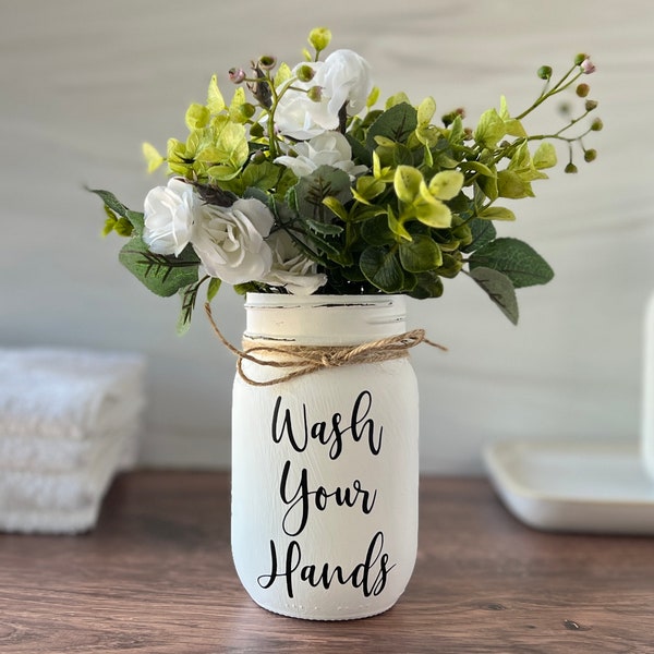 Wash Your Hands Mason Jar Decor for Bathroom, Farmhouse Mason Jar Bathroom Decor, Rustic Kitchen Mason Jar Decor, Kitchen Sink Decor Rustic