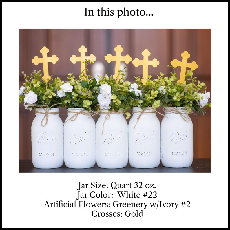 Rustic Mason Jar Centerpieces, Baptism Decorations Girl Baptism Centerpieces for Baptism Decorations for Girls, Baptism Centerpieces Girl image 8