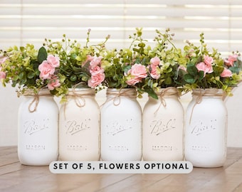 Rustic Mason Jar Centerpieces for Bridal Shower Decor | Painted Mason Jar Vases for Bridal Shower Centerpieces | Quart 32 oz, Choose Colors