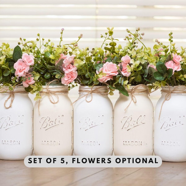 Rustic Mason Jar Centerpieces for Bridal Shower Decor | Painted Mason Jar Vases for Bridal Shower Centerpieces | Quart 32 oz, Choose Colors