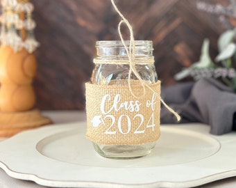 Graduation Centerpieces for Tables, Graduation Centerpieces 2024 Grad Party Decor, Graduation Centerpieces Mason Jar Decor Burlap Mason Jar