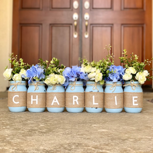 Personalized Baby Shower Decor Boy Baby Shower Decorations Rustic, Personalized Nursery Decor for Boys, Mason Jar Decor, Nursery Shelf Decor