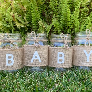 Baby Burlap Mason Jar Sleeves, Jars NOT Included, Baby Shower Mason Jars, Gender Neutral Baby Shower Decor, Rustic Baby Shower Decorations