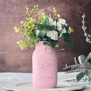 Pink Mason Jar, Pink Mason Jar Centerpieces, Rustic Bridal Shower Centerpiece, Farmhouse Pink Vase Hostess Gift, Girl Baby Shower Decor