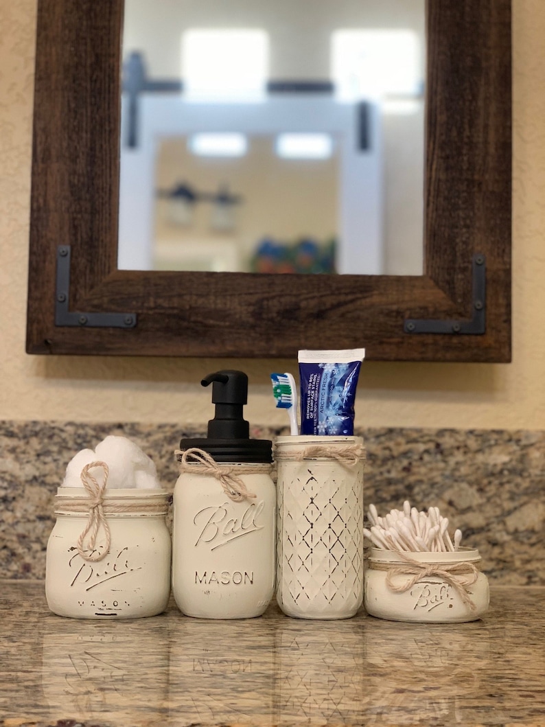 Bathroom Mason Jar Set Mason Jar Bathroom Storage Mason Jar Etsy