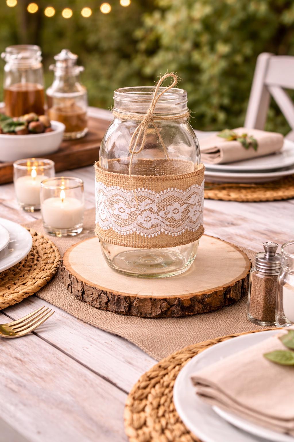 Burlap and Lace Mason Jar Sleeves Burlap Mason Jars