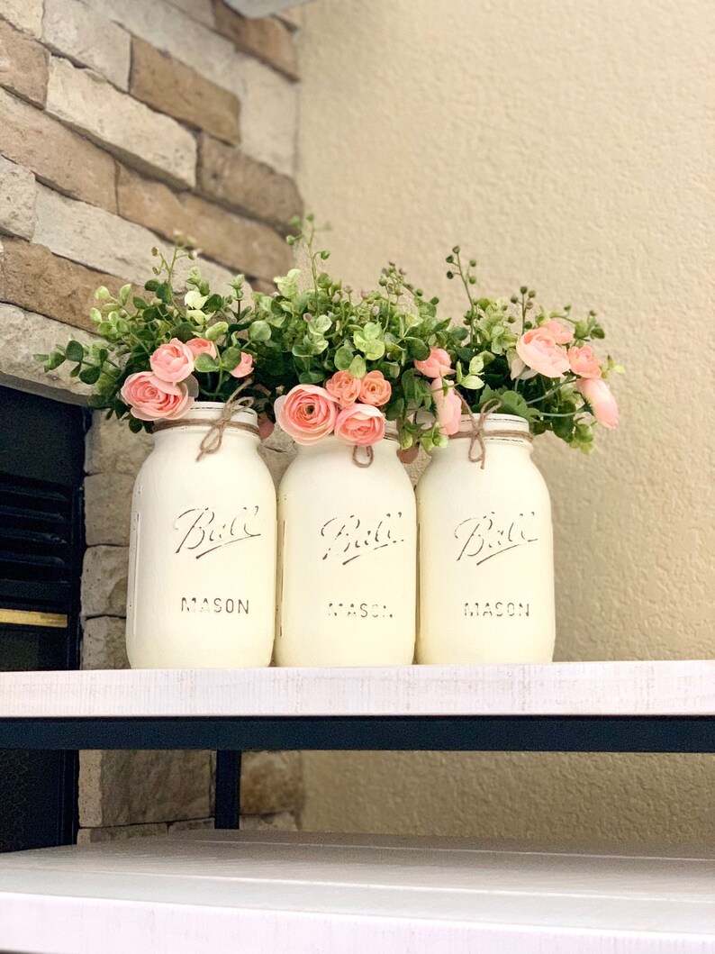 Mason Jars With Greenery Farmhouse Mantle Decor Rustic Etsy