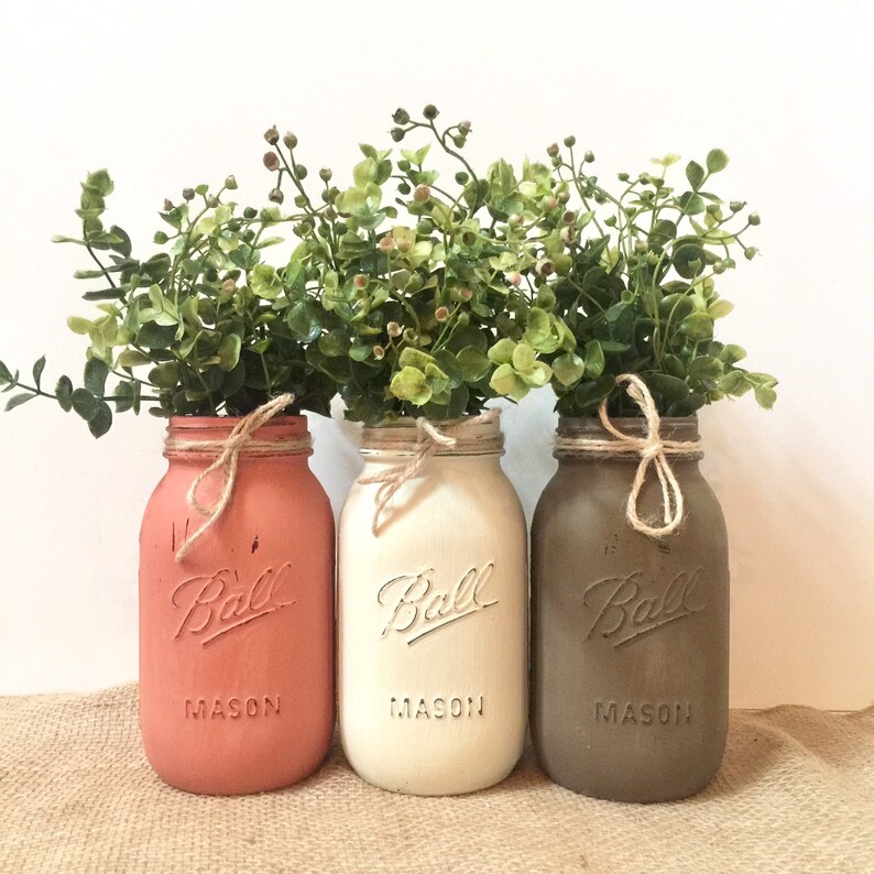 Mason Jars with Greenery Farmhouse Mantle Decor Rustic Etsy
