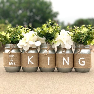 Personalized Wedding Decorations Rustic Wedding Decorations for Table, Outdoor Wedding Decor Table, Burlap Mason Jars, Boho Wedding Decor