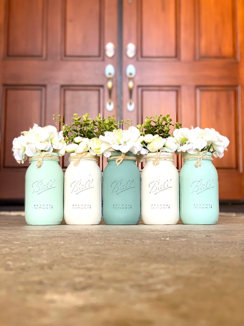 Distressed Painted Mason Jars Green Baby Shower Decorations Etsy