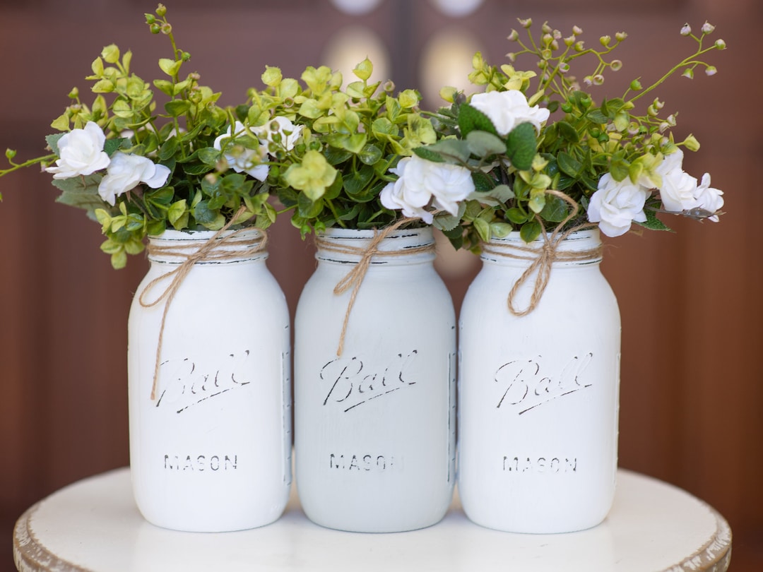 Mason Jars With Greenery, Home Decor, Farmhouse Mantle Decor, Rustic ...