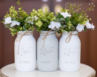 Mason Jars Decor, Farmhouse Decor with Flowers, Table Centerpieces, Vintage Farmhouse Home Decor, Country Chic Home Decor, Shabby Chic Home