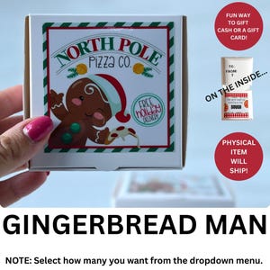 Christmas Cash Gift Card Box, Pizza Gift Card Holder, Physical Product will Ship! Mini Pizza Box Gift Stocking Stuffer, Gift for Pizza Lover GINGERBREAD MAN
