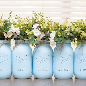 5 Pcs Boy Baby Shower Decorations, Boy Baby Shower Centerpiece for Table, Rustic Baby Shower Decor, Blue Baby Shower Mason Jar Centerpiece