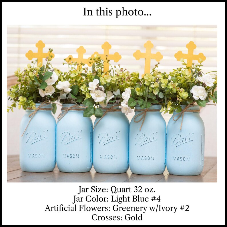 Rustic Mason Jar Centerpieces, Baptism Decorations Girl Baptism Centerpieces for Baptism Decorations for Girls, Baptism Centerpieces Girl image 7