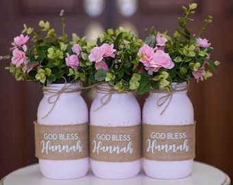 Personalized First Communion Centerpiece | Baptism Decorations Girl Baptism Decor |  Christening Decorations | Rustic Baptism Table Decor