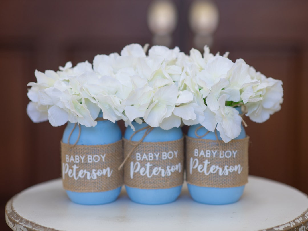 Personalized Baby Shower Centerpieces for Boys, Baby Shower Mason Jars