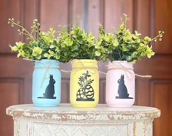 Easter Decorations for a Mantel, Rustic Easter Decor for Home, Easter Decorations Bunny, Mason Jar Decor for Home, Easter Home Decor Bunny