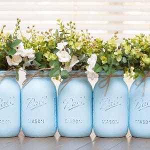 5 Pcs Boy Baby Shower Decorations, Boy Baby Shower Centerpiece for Table, Rustic Baby Shower Decor, Blue Baby Shower Mason Jar Centerpiece