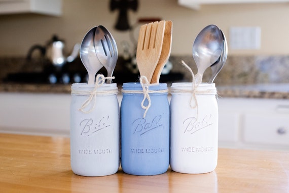 Mason Jar Kitchen Decor, Mason Jar Kitchen Set, Mason Jar Kitchen Utensil Holder, Farmhouse Decor Country Rustic, Farmhouse Kitchen Decor