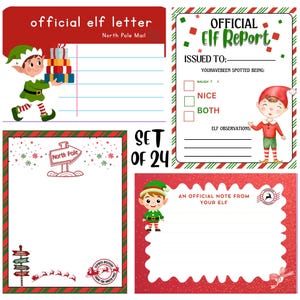 Christmas Stationery Set for Kids | Physical Item will Ship to you, 4 designs, 5"x7" | Santa Stationery for Christmas | Elf Report Card