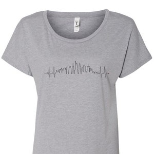 New York Heartbeat Skyline Shirt - White Shirt, Gray Shirt, Wanderer, Heart line, Love, Travel, Skyline, Cities, Adventure, EKG, Plus Size