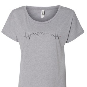 Tokyo Heartbeat Skyline Shirt - White Shirt, Gray Shirt, Wanderer, Heart line, Love, Travel, Skyline, Cities, Adventure, EKG, Plus Size
